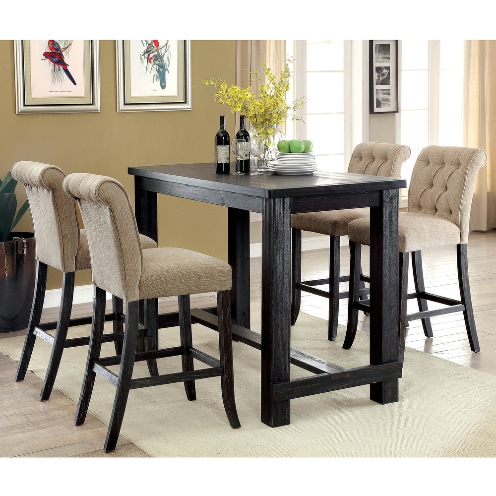 Vevo Transitional Black Solid Wood 5 Piece Bar Table Set by Furniture of America