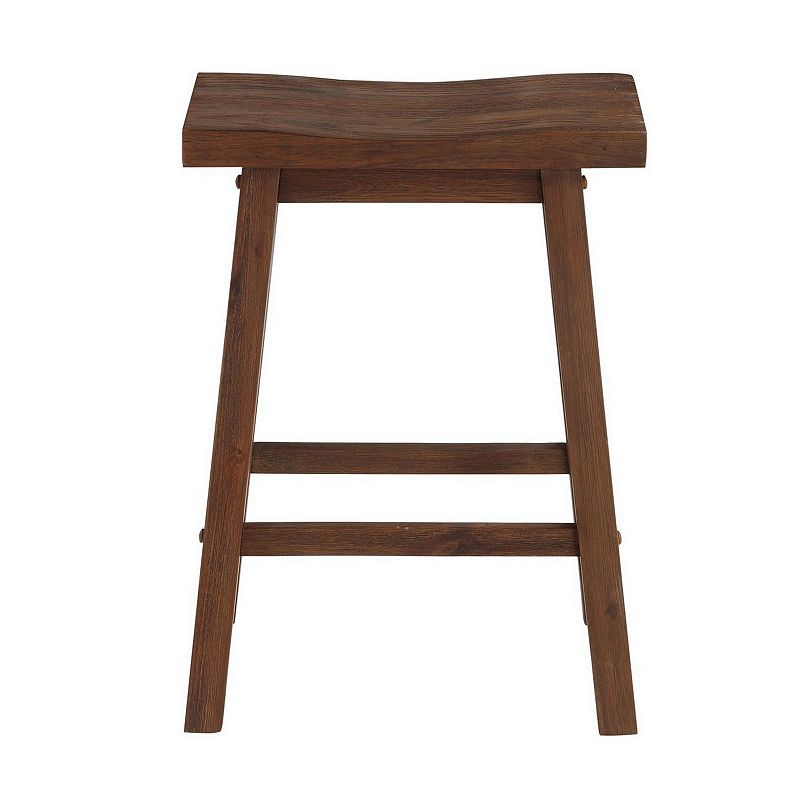 Saddle Design Wooden Counter Stool with Grain Details， Brown