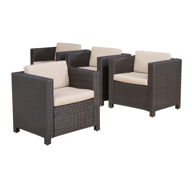 Puerta 4pc Wicker Club Chair amp Coffee Table Set Teak dark Brown beige Christopher Knight Home