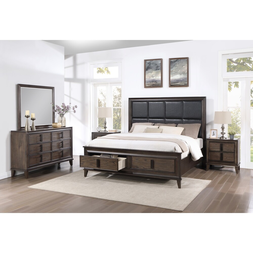 Roundhill Furniture Aetheria Contemporary Wood 5 Piece Storage Bedroom Set  Dark Brown