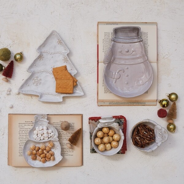 Stoneware Christmas Tree Shaped Plate with Snowflakes