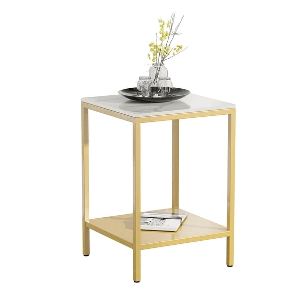 Luxury Sintered Stone Top End Table with Storage Shelf for Living Room - 15.7