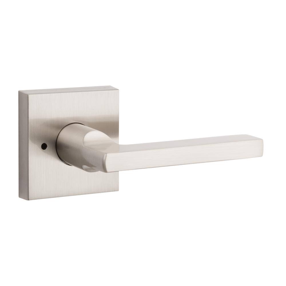 Baldwin Reserve Square Satin Nickel BedBath Door Handle with Contemporary Square Rose PVSQUCSR150