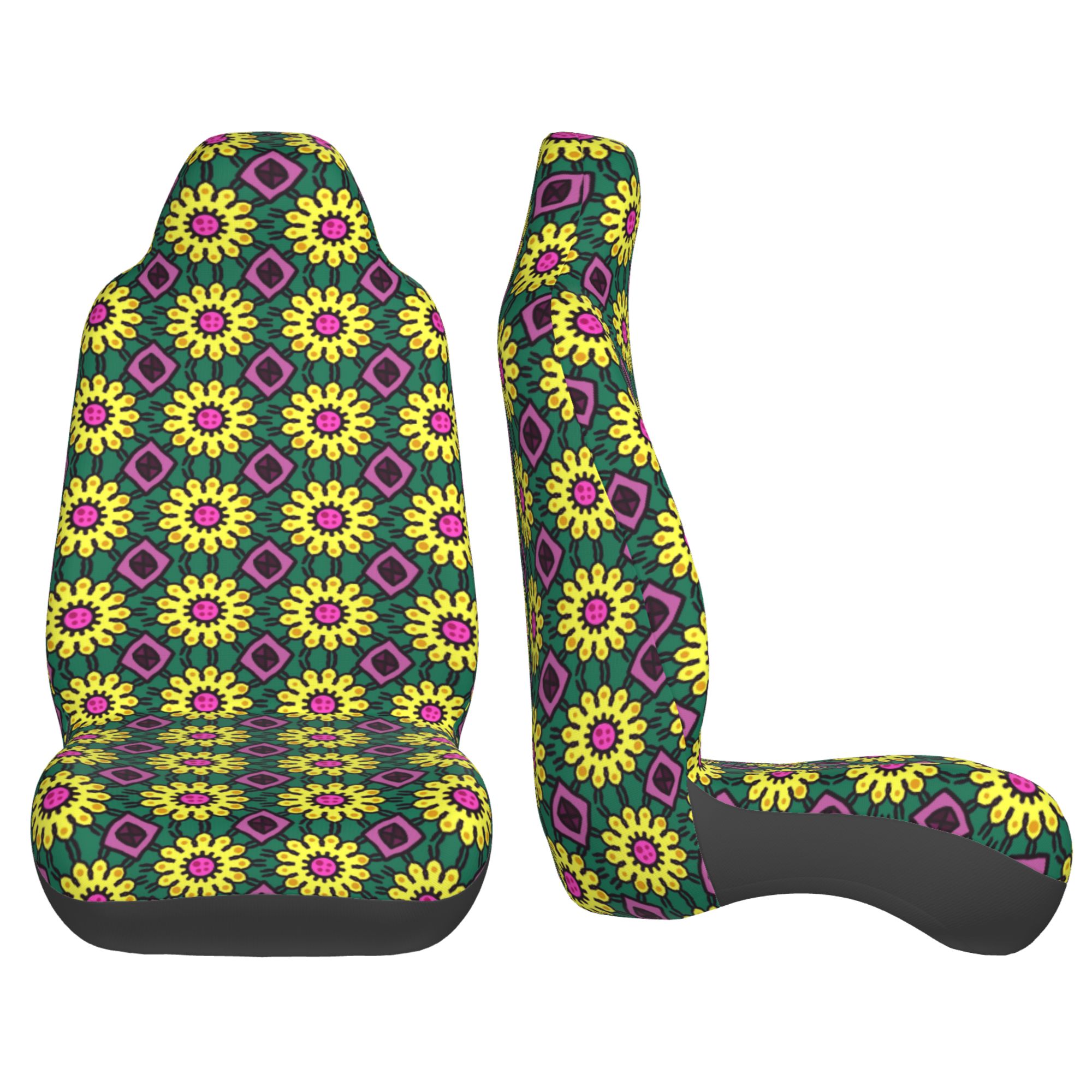 ZICANCN Car Seat Covers Front Seats Only，Retro Flower Decor Automotive Seat Covers Protectors for Cars Trucks Suv 2 Pack