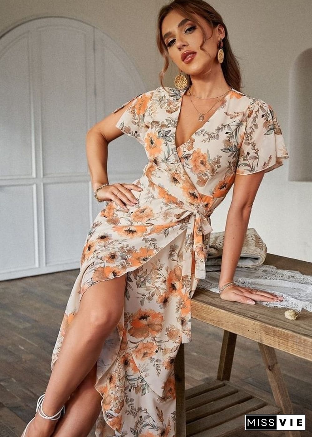 Floral Print Boho Summer Maxi Dress Rose