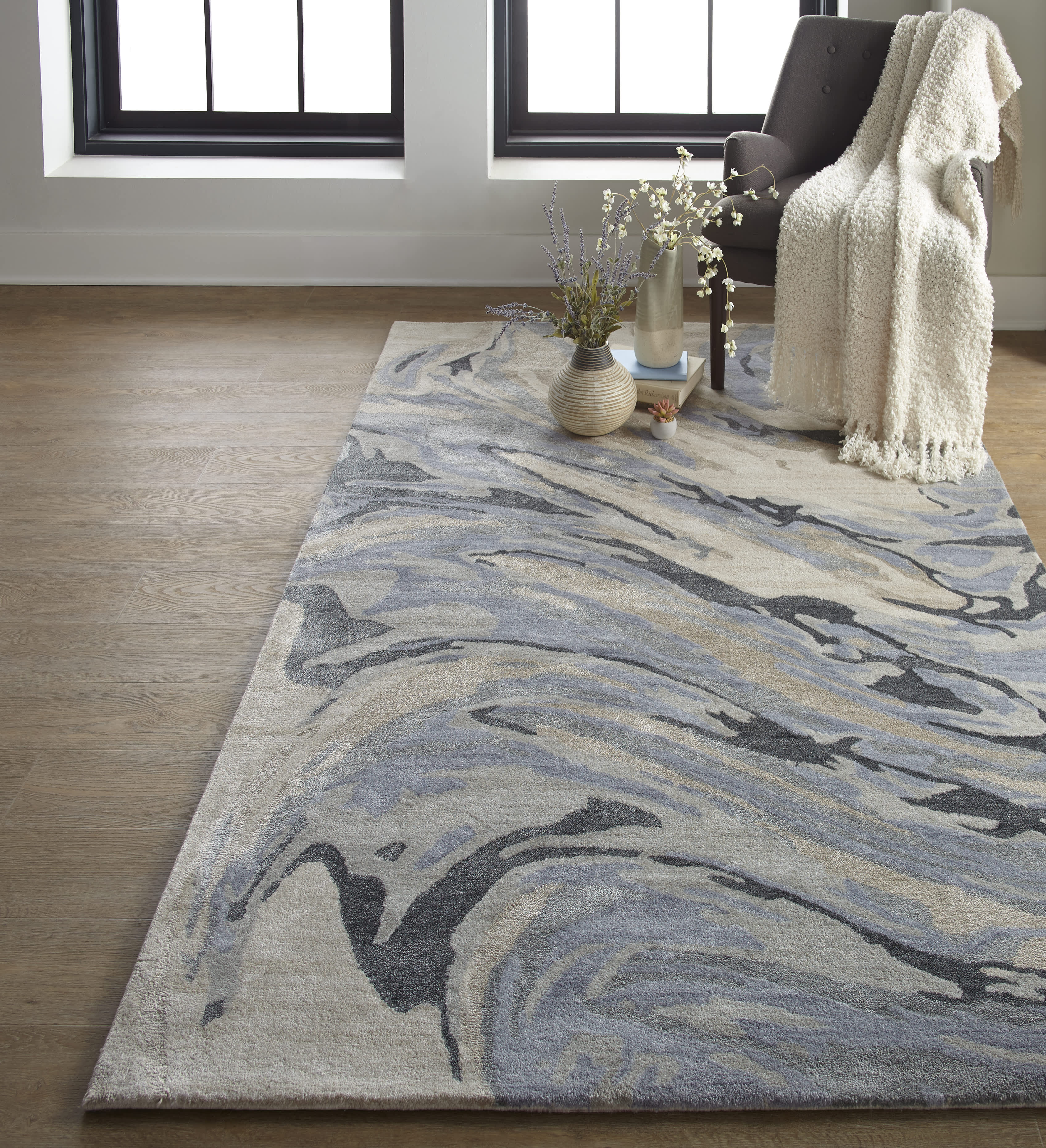 Orwell Contemporary Abstract Rug, Dusty Blue/Light Taupe, 2ft x 3ft Accent Rug