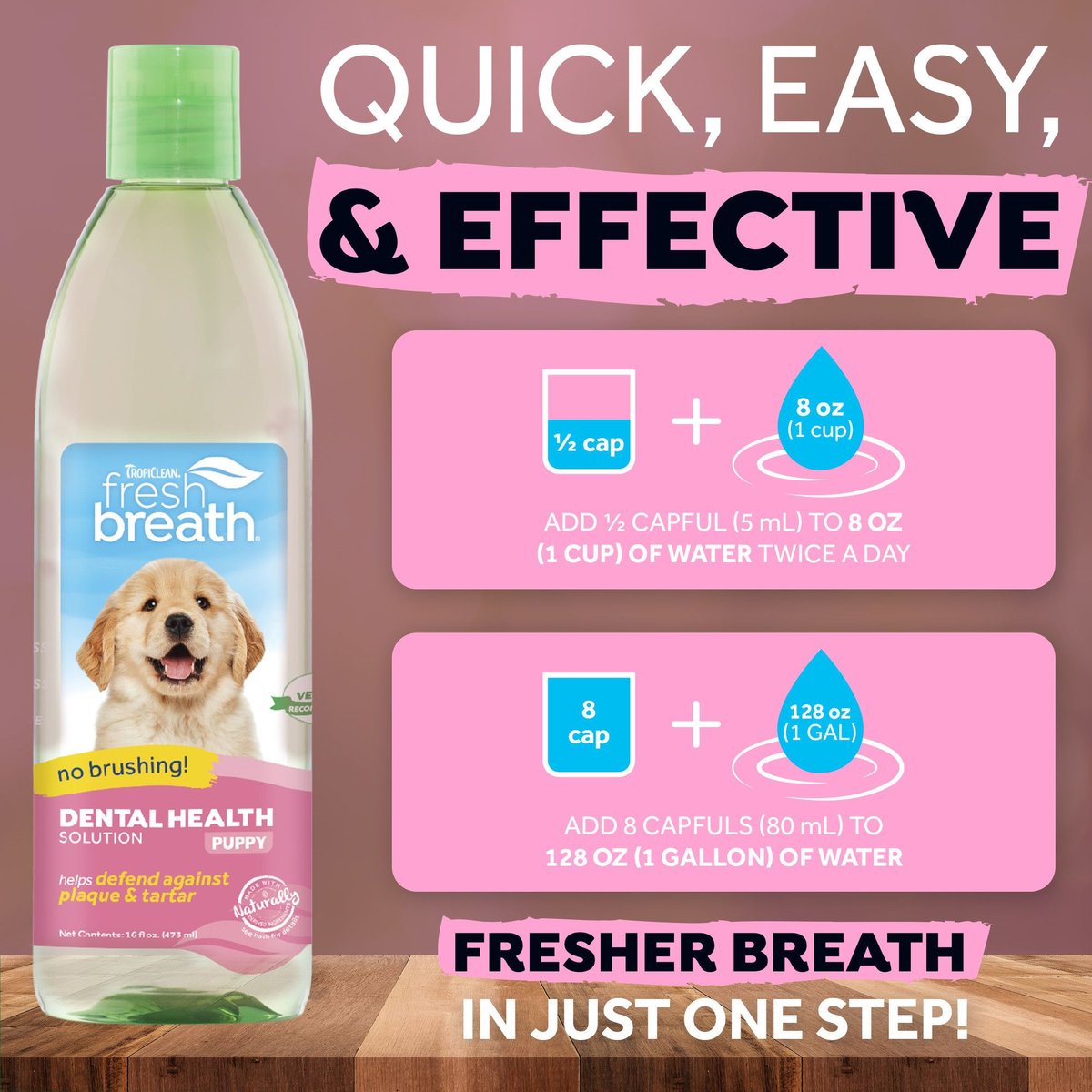 TropiClean Fresh Breath Dental Health Solution Puppy Dental Water Additive