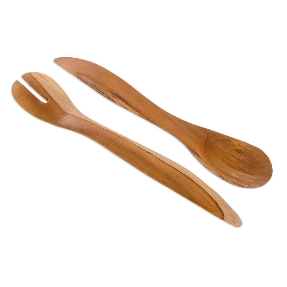 Novica Handmade Flavors Of My Land Teak Wood Salad Servers (Pair)