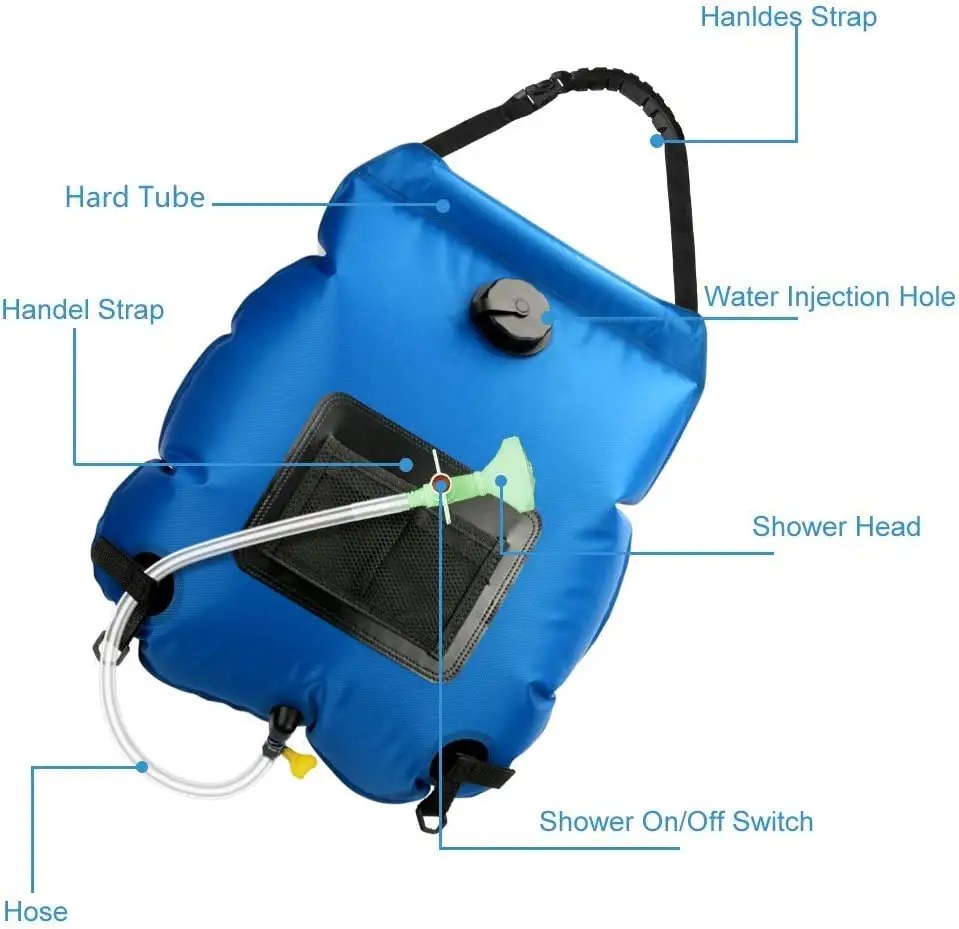 Foldable Camp  Shower Bag With Heater Hot Water Black Plastic Heated Shower Camping hiking Outdoor