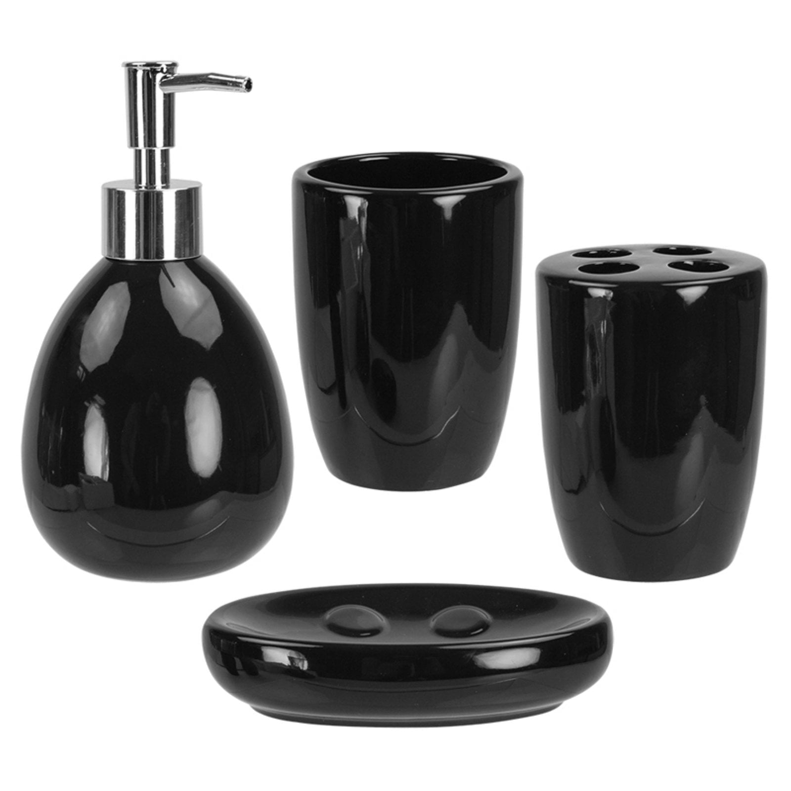 Home Basics Black Ceramic 4 Piece Bath Accessory Set