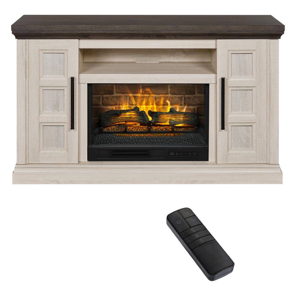 StyleWell Chelsea 58 in. Freestanding Electric Fireplace TV Stand in Light Taupe Ash Grain w Charcoal Top HDFP58-63E