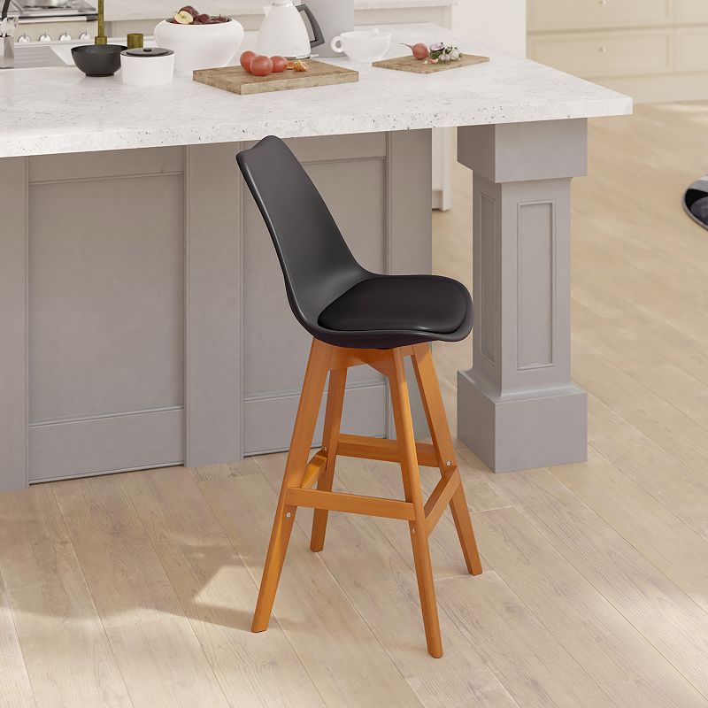 Emma and Oliver Foster Set of Two Upholstered Dining Stools with Matching Attached Seat and Wood Frame