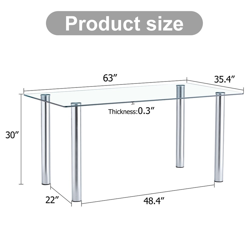 Rectangular Glass Dining Table  Modern Clear Tempered Glass Table with Metal Tube Legs (51x31\