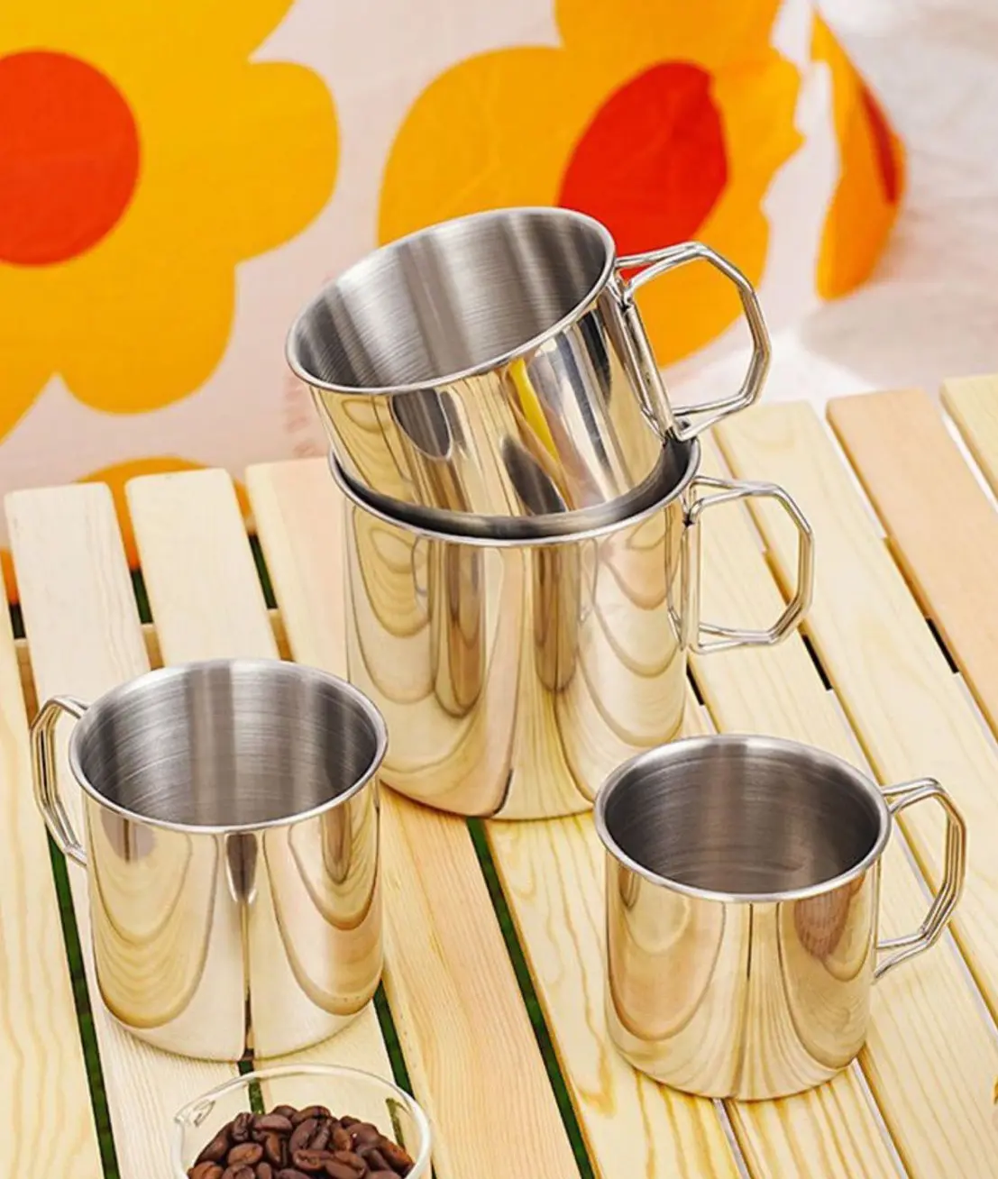 304 Stainless Steel Cup Outdoor Camping Cup Portable Folding Handle Mountain Picnic Outdoor Camping Hiking Travelling