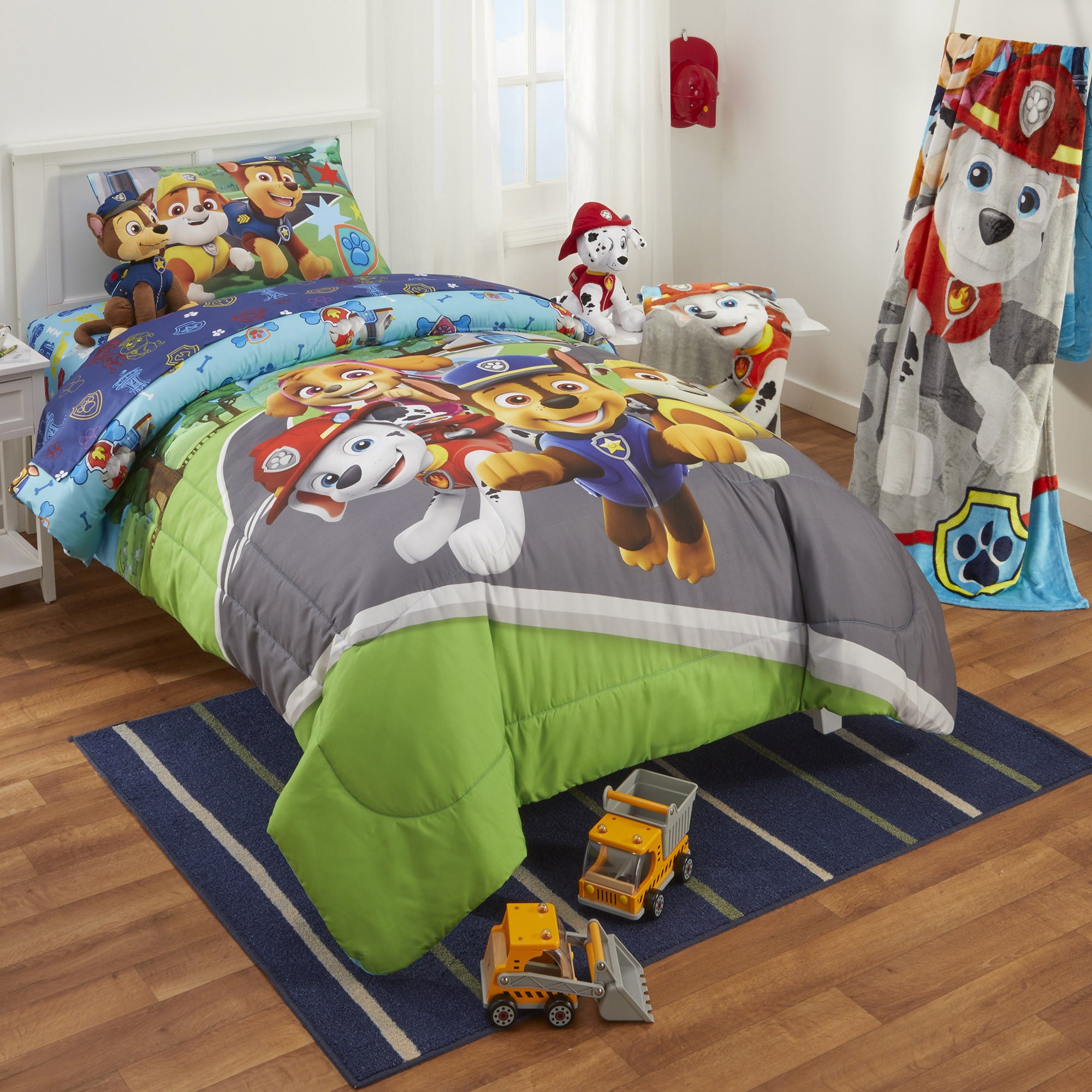 PAW Patrol Kids Plush Twin/Full Blanket， 62 x 90， Blue and Grey， Nickelodeon