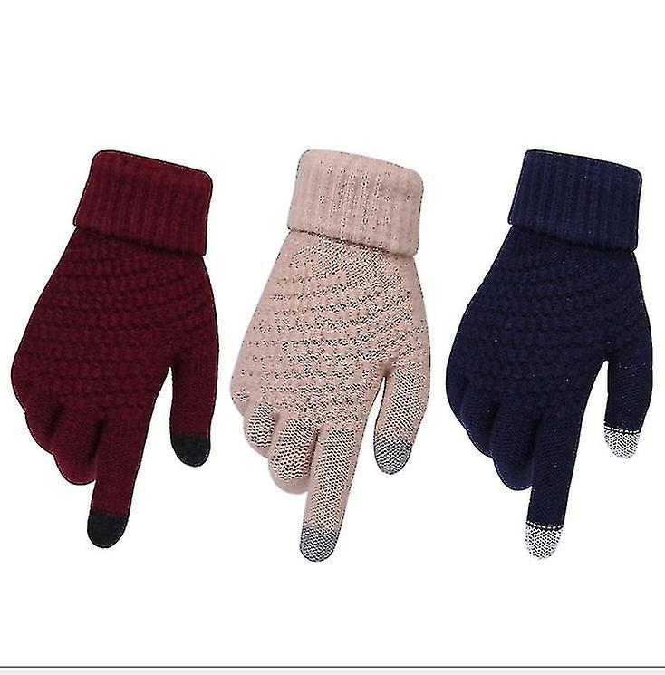 Winter Touch Screen Gloves Thicken Warm Knitted Stretch Gloves Imitation Wool Full Finger Outdoor Skiing Gloves