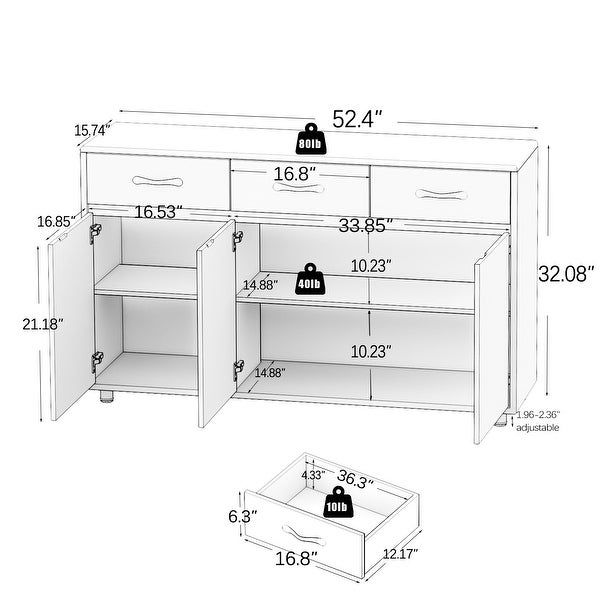 Nestfair Sideboard Cabinet with 3 Doors and 3 Drawers