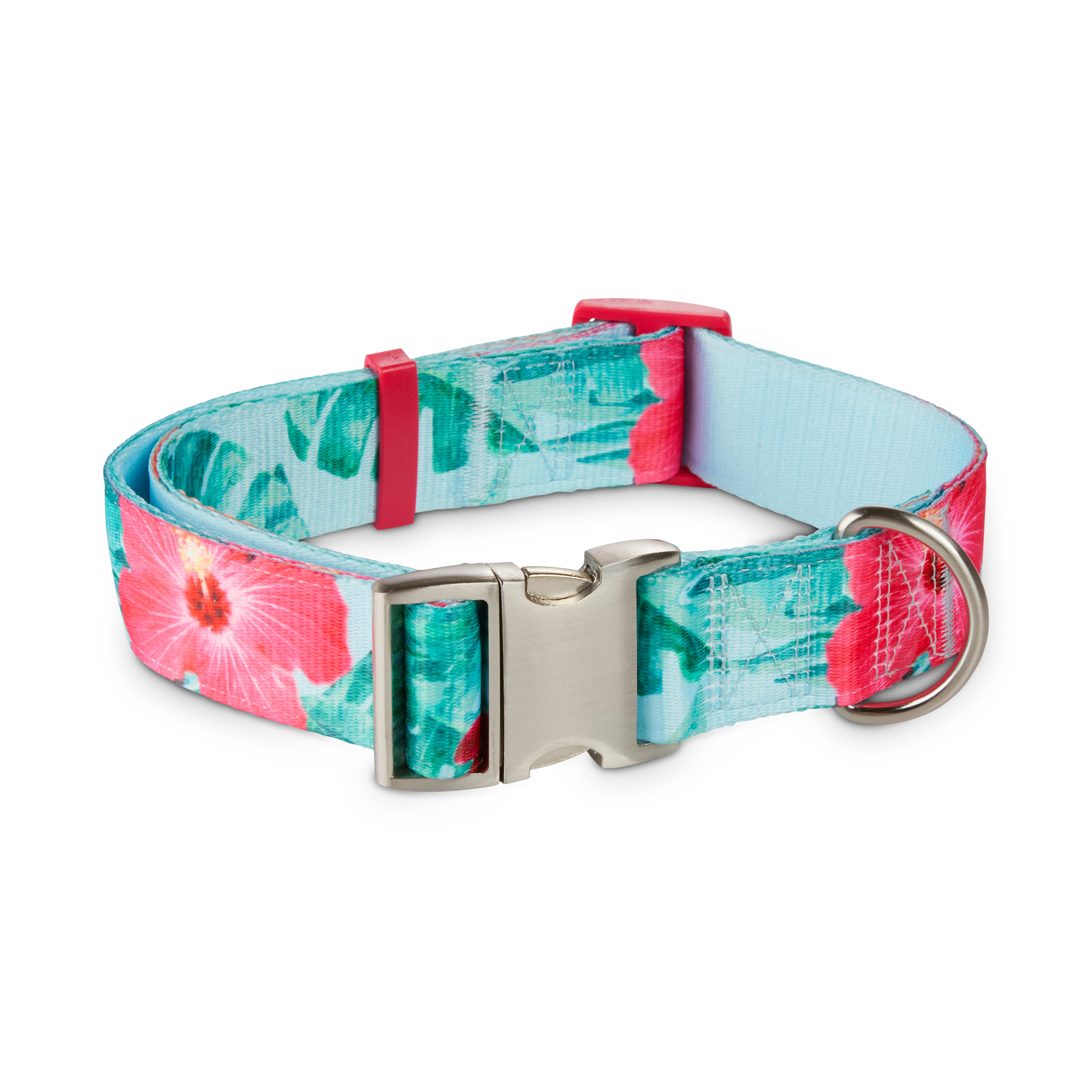 YOULY Pink  Green Flower Power Big Dog Collar， X-Large/XX-Large