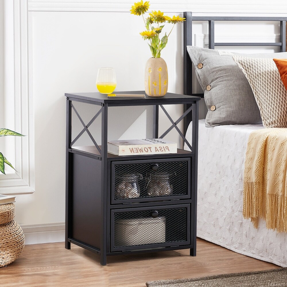 VECELO 23.8'' Tall Nightstand with Storage Shelves