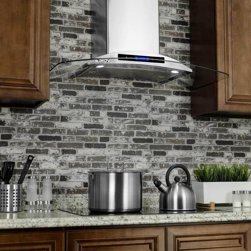 AKDY 30 in 343 CFM Convertible Kitchen Wall Mount Range Hood in Stainless Steel with Tempered Glass and Touch Controls