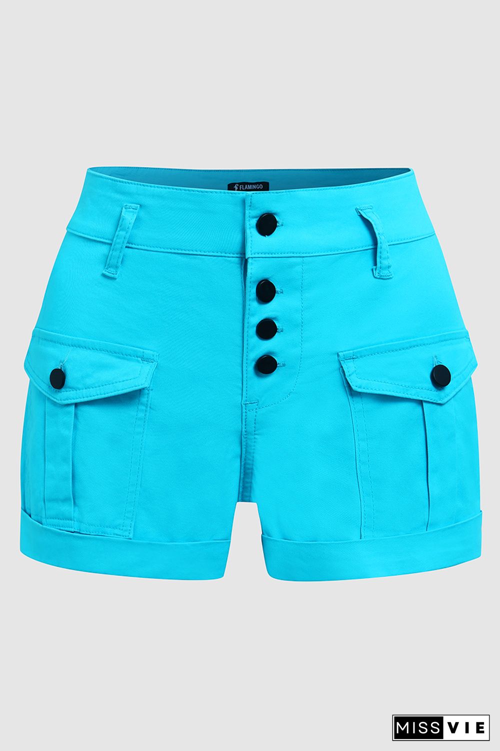 Flap Pocket Button Fly Cuff Hem Shorts