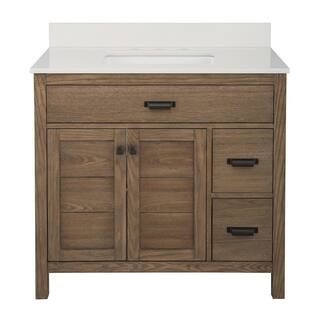 Home Decorators Collection Stanhope 37 in. W x 22 in. D Vanity in Reclaimed Oak with Engineered Stone Vanity Top in Crystal White with White Sink SNOVT3722DR