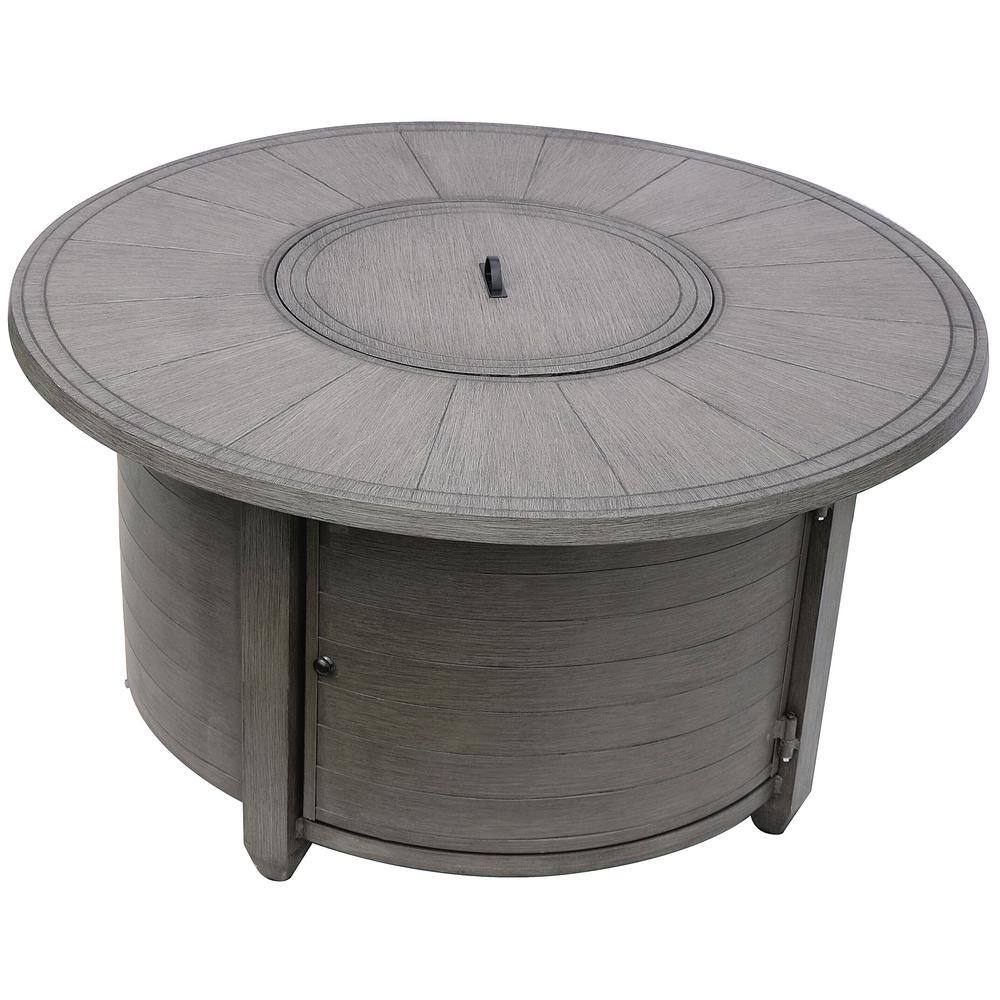 Hiland 44 in. x 24 in. Round Aluminum Propane Fire Pit in Brushed Wood Finish FS-2017-FPT