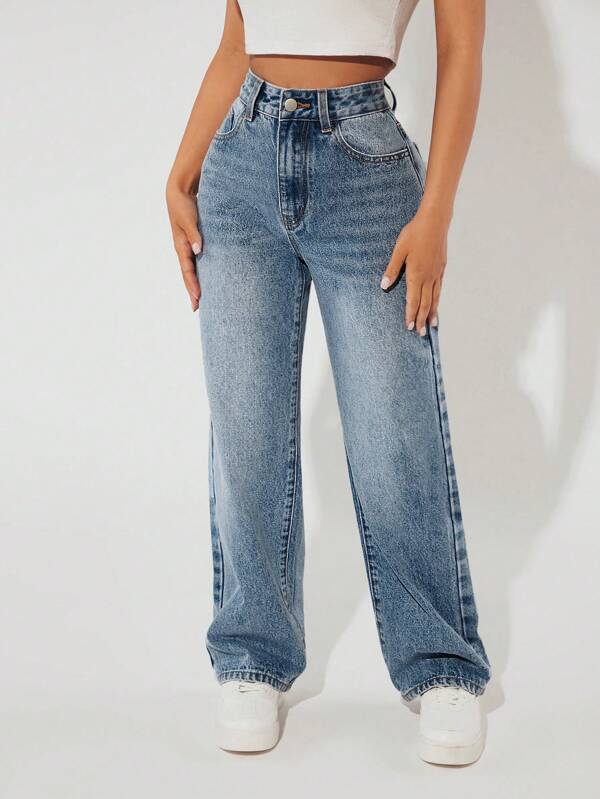 High Waist Straight Leg Jeans