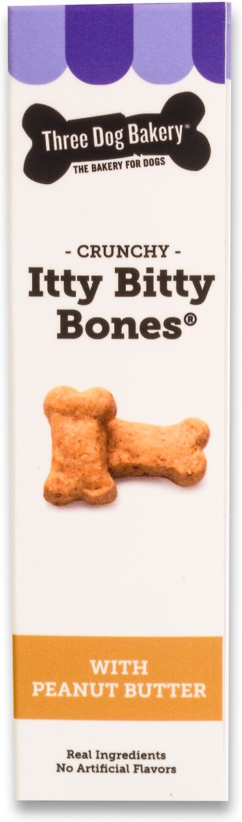 Three Dog Bakery Itty Bitty Bones With Peanut Butter Dog Treats， 13-oz box