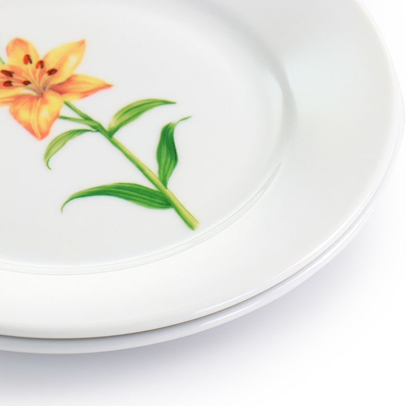 Gibson Everyday Botanical Garden 4 Piece 8 Inch Fine Ceramic Dessert Plates in White with Assorted Designs