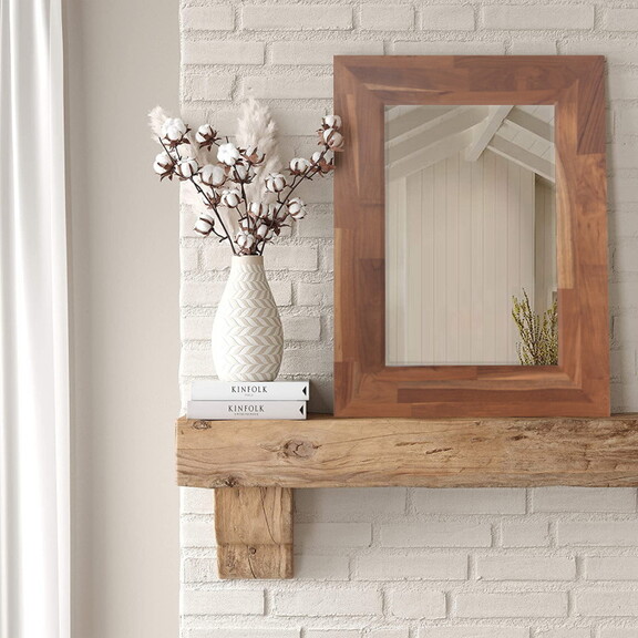 Solid Teak Wood Wall Mounted Mirror for Bathroom B...