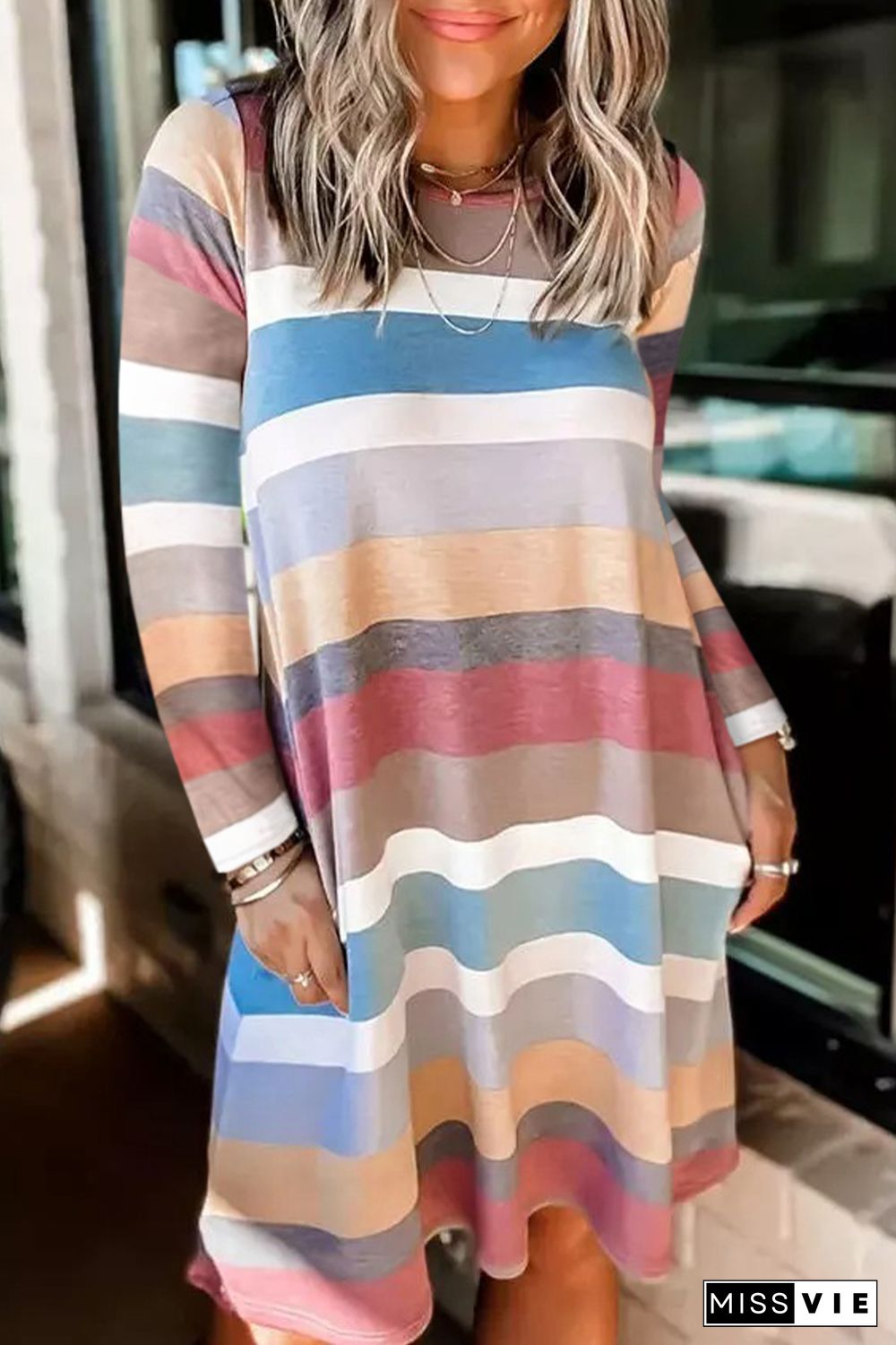 Rainbow Long Sleeve Stripes Mini Dress