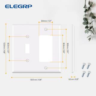 ELEGRP 2 Gang Midsize 1-Toggle1-DecoratorRocker Wall Plate White (10-Pack) 3051M-WH10