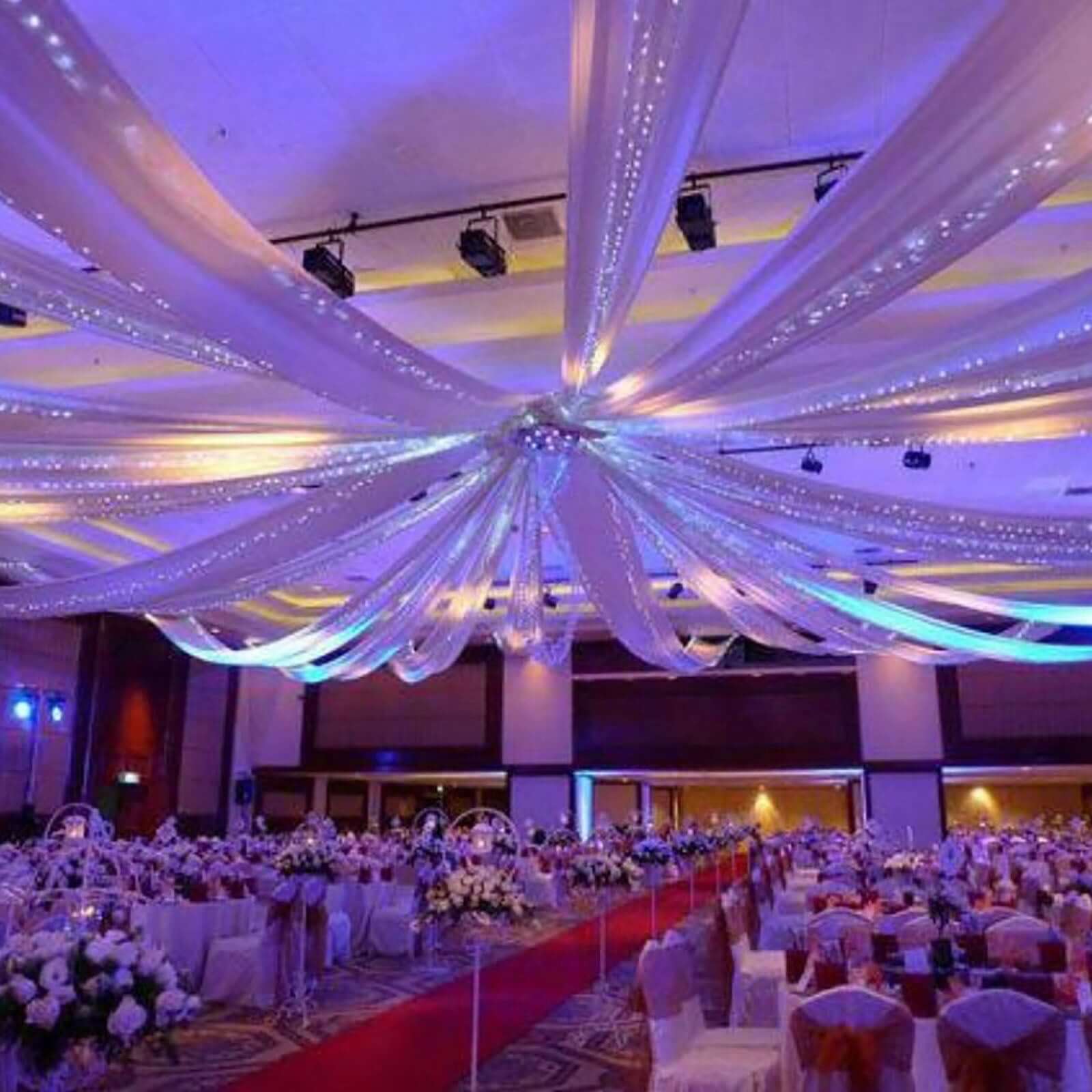 White Sheer Ceiling/Curtain Draping Panels Fire Retardant Fabric 10ftx40ft