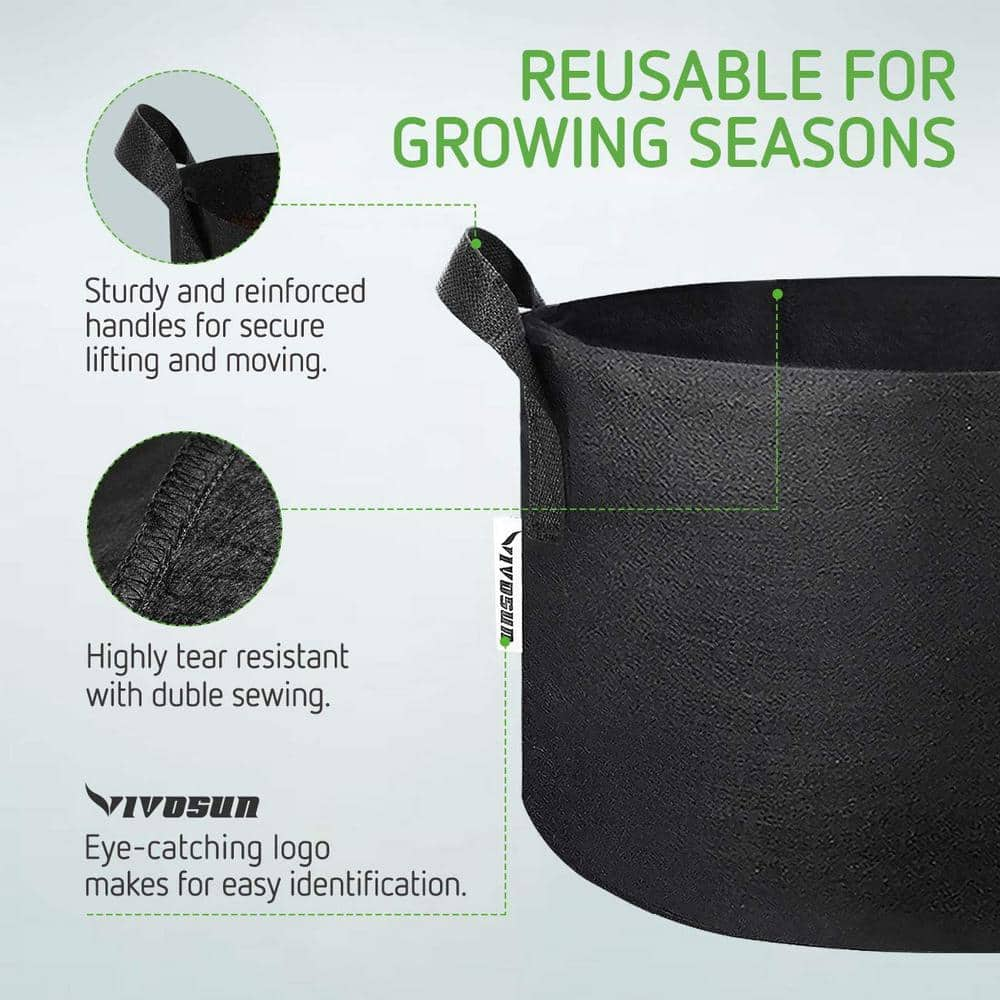 VIVOSUN 25 Gal. Black Non-Woven Aeration Fabric Plant Grow Bags with Handles (5-Pack) X001F1MWGJ