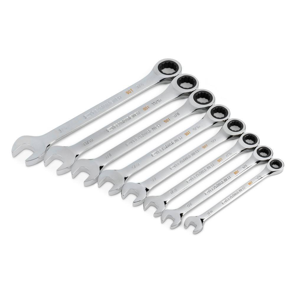 GEARWRENCH SAE 90-Tooth Combination Ratcheting Wrench Tool Set with Tray (8-Piece) 86695-06