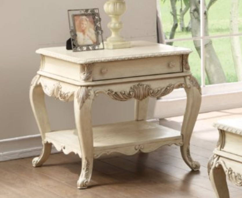 Classic End Table  Cabriole Legs  ampSquare Top With Unique Carving  Antique White   Victorian   Side Tables And End Tables   by Decor Love  Houzz