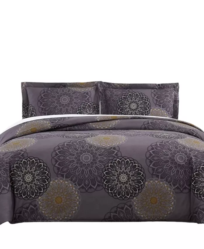 Southshore Fine Linens Midnight Floral Down Alternative 3 Piece Comforter and Sham Set， Twin