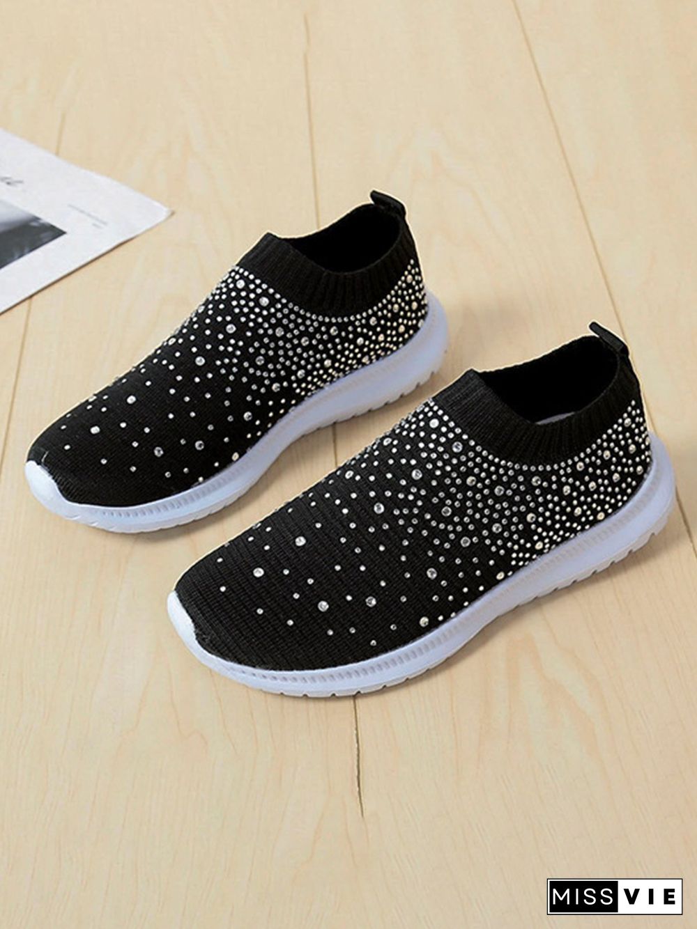 Rhinestone Design Portable Overfoot Lightweight Flyknit Sneakers