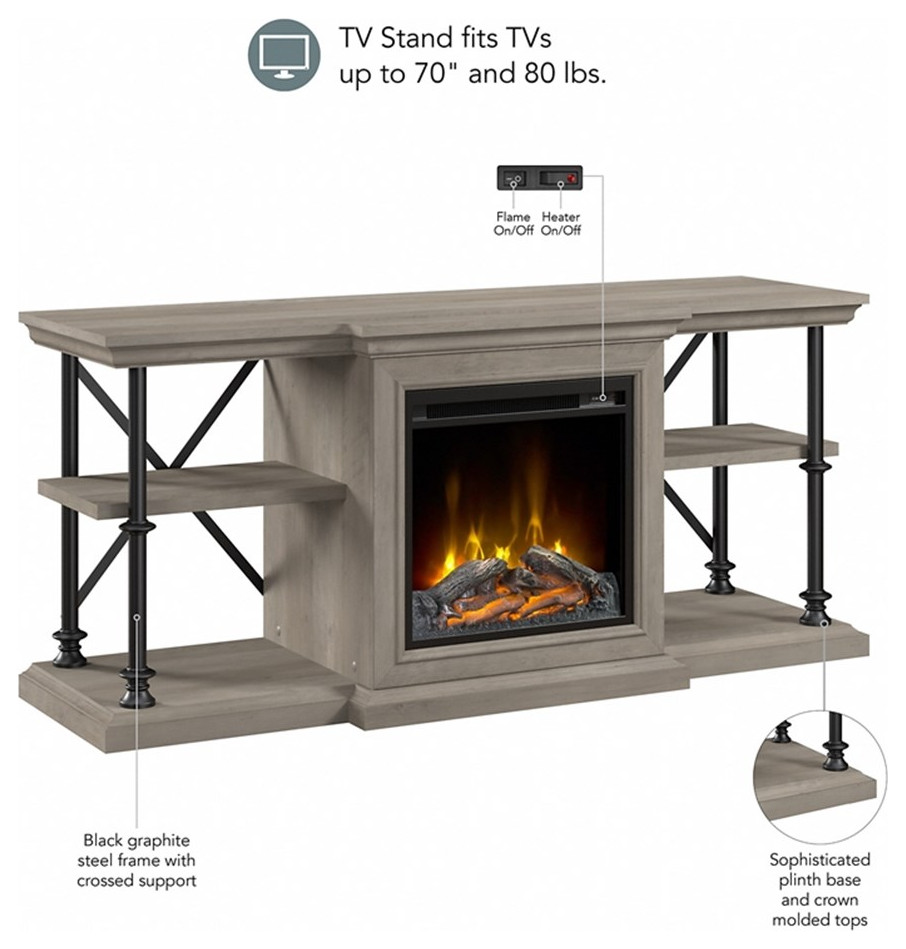 Bowery Hill 60W Electric Fireplace TV Stand in Driftwood Gray   Engineered Wood   Industrial   Entertainment Centers And Tv Stands   by Homesquare  Houzz