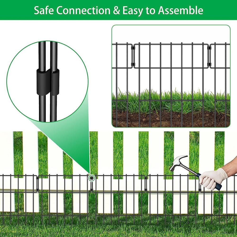 Oumilen Decorative Garden Fence 10-Pack No Dig Animal Barrier Border Black Metal Fencing Panel LT-K317-SJ