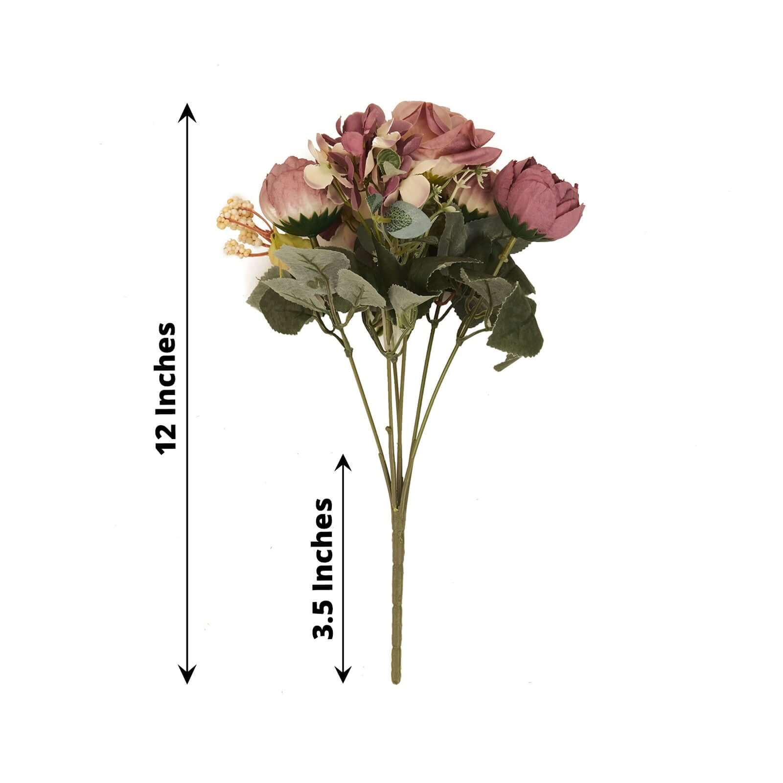 2 Pack Dusty Rose Artificial Assorted Peony Flower Bouquets, Silk Floral Arrangements 12