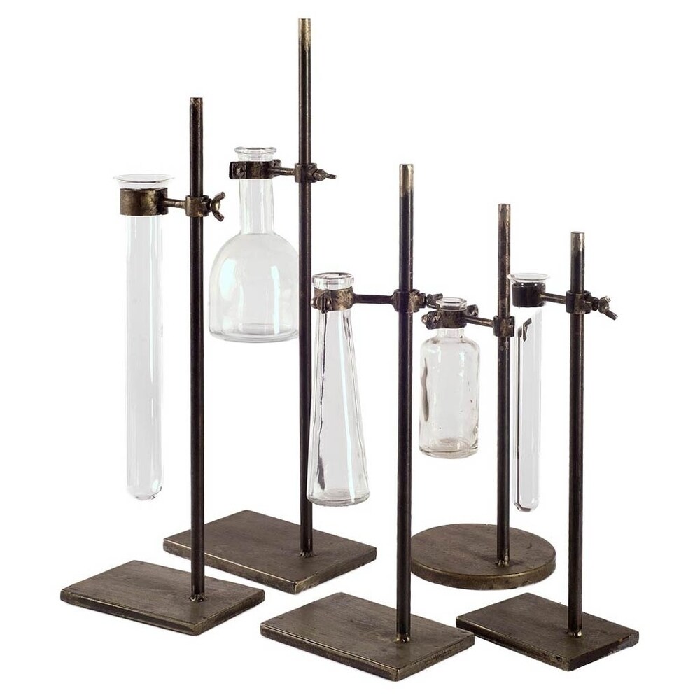 Jarvis Dark Brown Metal and Glass Chemistry Inspired Bottles (Set of 5)