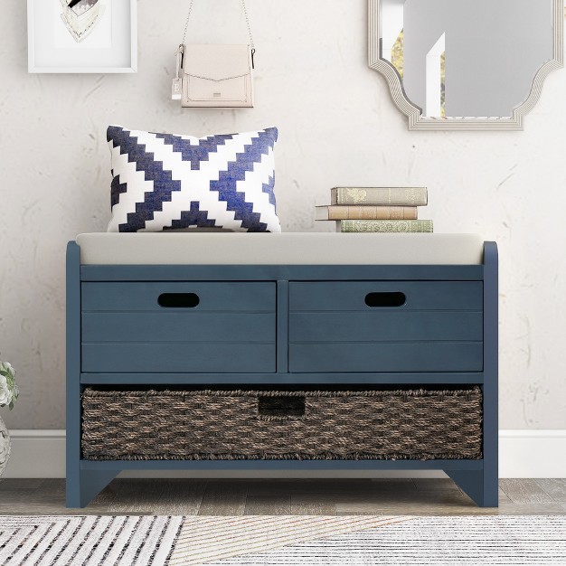 Entryway Storage Bench With Removable Basket And 2 Drawers Fully Assembled Shoe Bench With Removable Cushion modernluxe