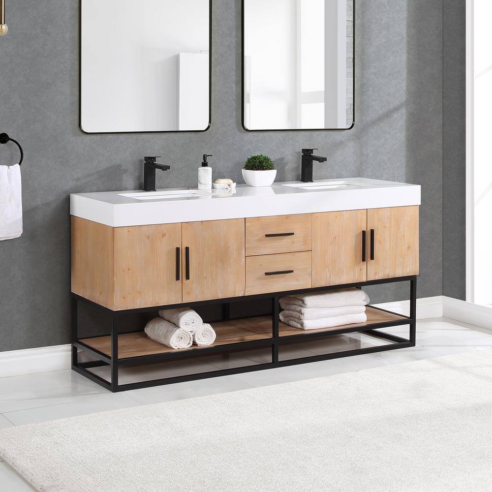 Altair Bianco 72 in. W x 22 in. D x 34 in . H Double Sink Bath Vanity in Light Brown with White Composite Stone Top 552072B-LB-WH-NM