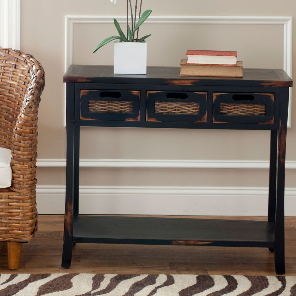 Mattie 3 Drawer Console  Distressed Black   Tropical   Console Tables   by Rustic Home Furniture Deco  Houzz