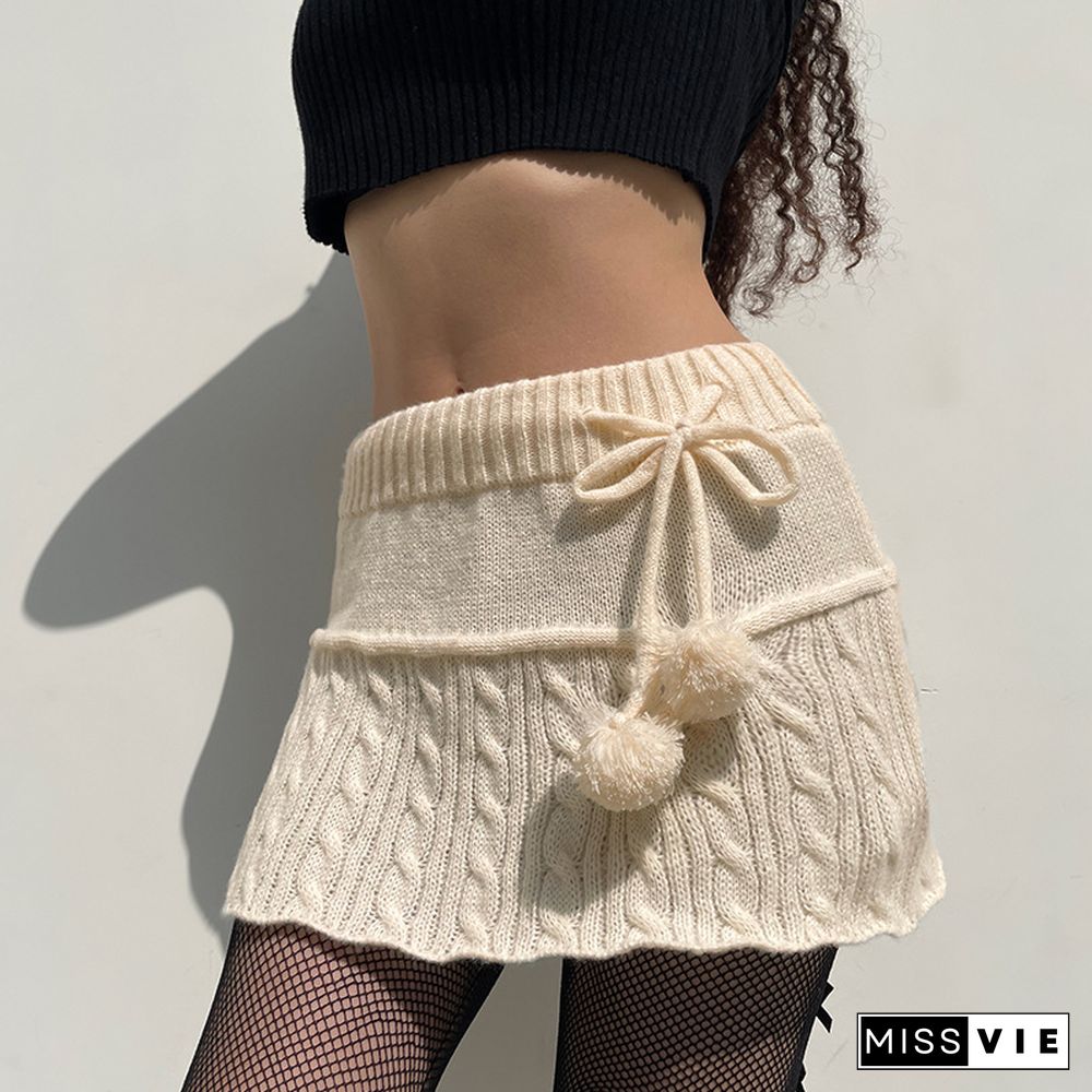 Spring Sexy Knitted Mini Skirt Women Slim Sweet Solid White Lace Up Skirt Casual Low Waist All-match Hip Wrap Skirts For Women