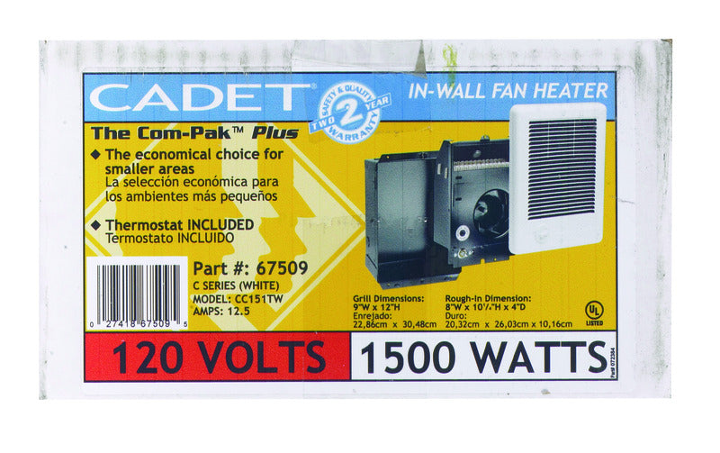 IN WALL FAN HEATER WHT