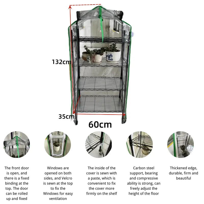 4 Tier Roll Up Zipper Door Greenhouse  Cover Clear PVC Plant Greenhouse Cover for Gardening Plants Cold Frost Protection Protect