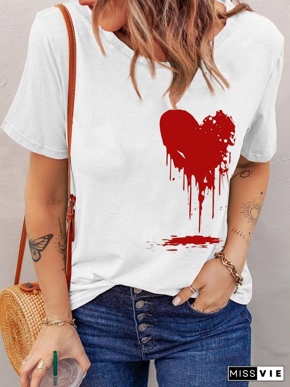 Women's Bloodstain Round Neck Shift Casual T-Shirt